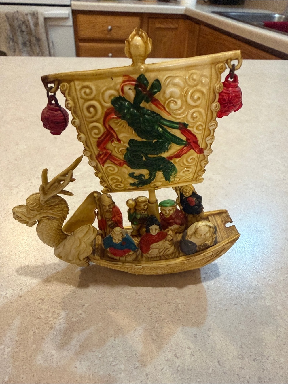 Golden Dragon Sailboat Figurine - Decorative Home Accent